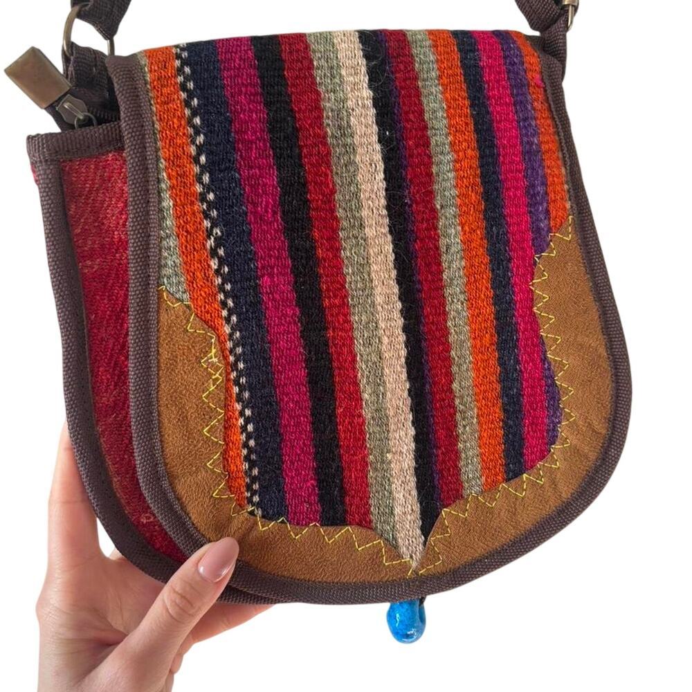 Handmade Boho Crossbody Bag Woven Kilim Shoulder Purse Ethnic Festival Tote - Picture 8 of 11